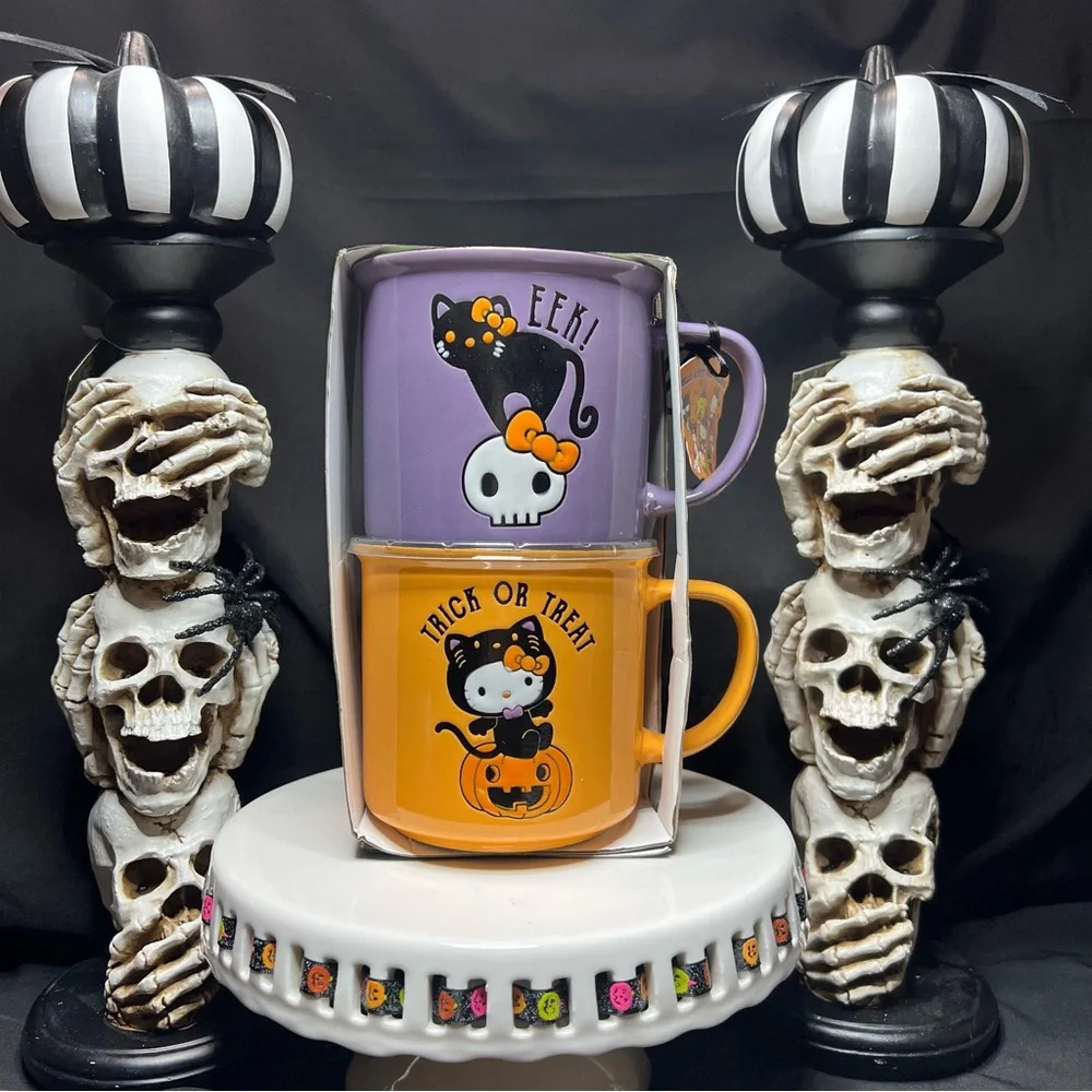 Blue Sky Clayworks Sanrio Hello Kitty Halloween Black Cat Ceramic Mug Set